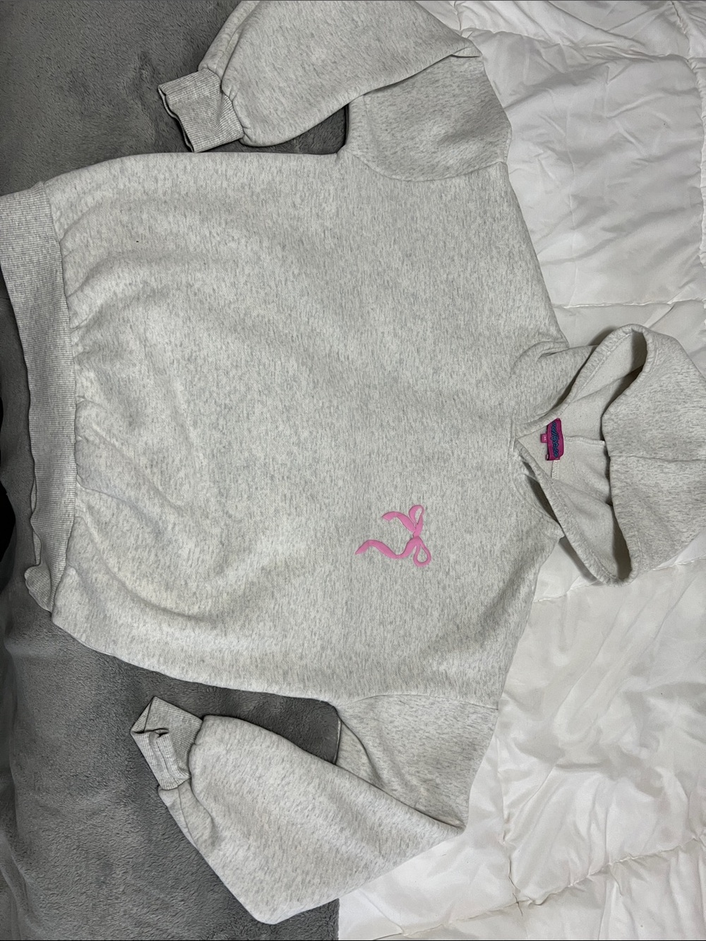 Edikted Light Gray Hoodie with Pink Ribbon Logo